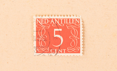 The Netherlands Antilles - Circa 1950: A stamp printed in The Netherlands Antilles shows it's value, circa 1950