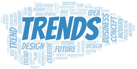 Fototapeta premium Trends word cloud. Wordcloud made with text only.