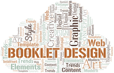Obraz premium Booklet Design word cloud. Wordcloud made with text only.