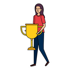 Fototapeta premium young woman lifting trophy cup award