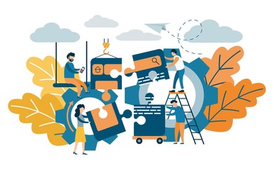 Building, Designing a website or application. Flat style vector design