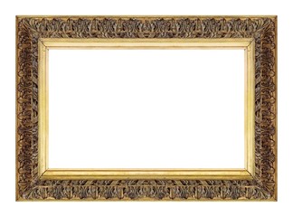 Golden frame for paintings, mirrors or photo isolated on white background