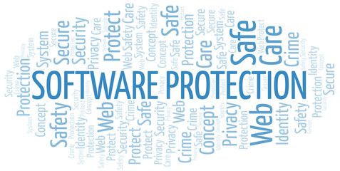 Software Protection word cloud. Wordcloud made with text only.