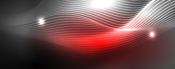 Neon vector wave lines abstract background, magic futuristic techno design