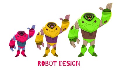 Set Different in Size Robot Design Cartoon Vector.