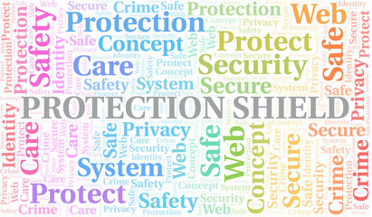 Protection Shield word cloud. Wordcloud made with text only.