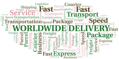 Fototapeta premium Worldwide Delivery word cloud. Wordcloud made with text only.