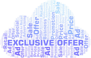 Exclusive Offer word cloud. Wordcloud made with text only.
