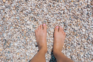 Female Legs Sandy Beach Relaxing Enjoying Summer Holidays