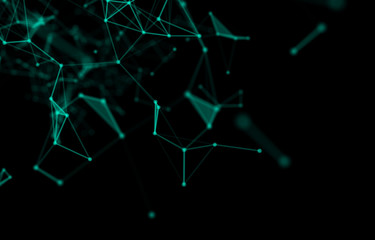Abstract polygonal space low poly dark background with connecting dots and lines.3D rendering