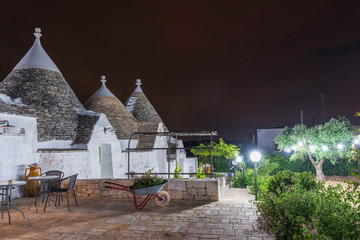 Night on the Trulli of the Itria valley. Puglia, Italy.