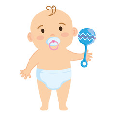 cute little baby boy with pacifier and bell character