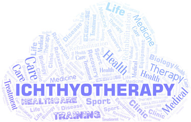 Obraz premium Ichthyotherapy word cloud. Wordcloud made with text only.