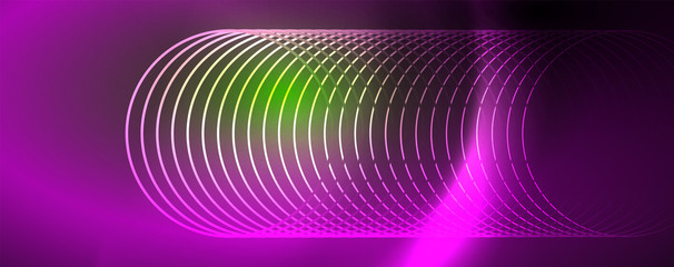 Fototapeta premium Shiny neon lines template - northern lights glowing blur lines. Futuristic style glow neon 80s disco club or night party techno template