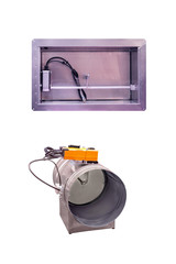 various elements of industrial air purification system with electronically controlled process isolated on white background