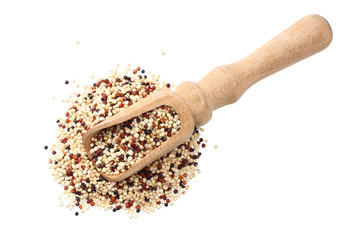 quinoa in a wooden spoon isolated on white background. quinoa seed
