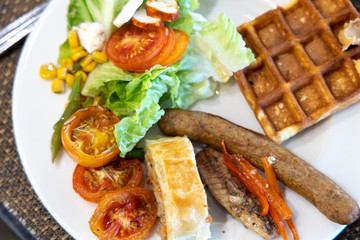 various food on the white plate