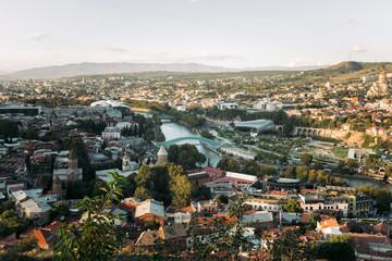Panoramic view of Tbilisi city. old town and modern architecture