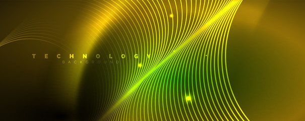 Fototapeta na wymiar Shiny neon lines template - northern lights glowing blur lines. Futuristic style glow neon 80s disco club or night party techno template