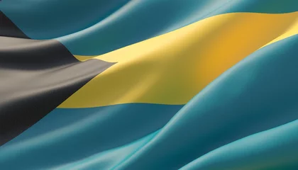 Foto op Plexiglas Waved highly detailed close-up flag of Bahamas. 3D illustration. © Quatrox Production