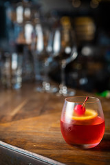 whisky on the rock on counter bar