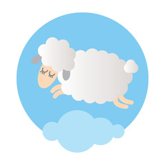happy sheep on a cloud. vector isolated illustration in pastel colors.