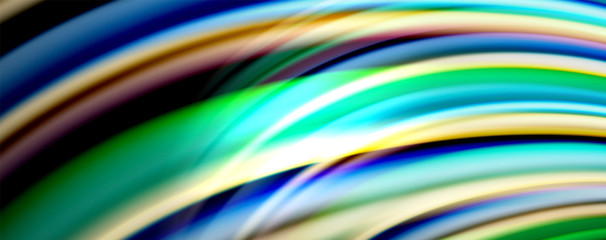 Fluid color rainbow style wave abstract background, techno modern design on black