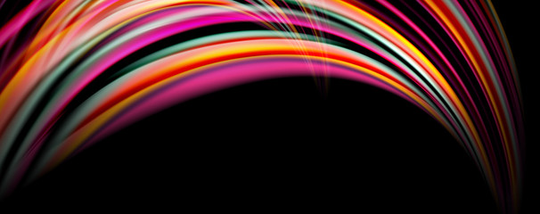 Fluid color rainbow style wave abstract background, techno modern design on black