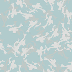 Winter camouflage of various shades of grey, blue and white colors