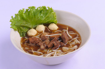 Thai style noodle soup , Boat culture noodles style on white background