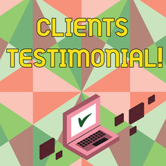 Writing note showing Clients Testimonial. Business photo showcasing Customers Personal Experiences Reviews Opinions Feedback