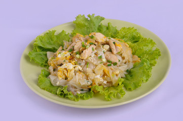 Stir-fried Noodles with pork and chinese broccoli in Sweet Soy Sauce on white background