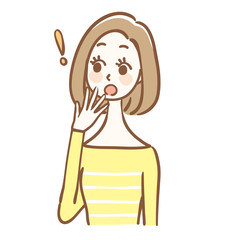 女性　驚き　上半身