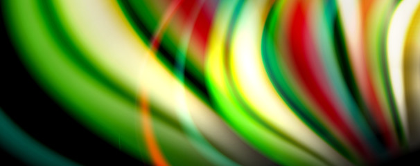 Fluid color rainbow style wave abstract background, techno modern design on black