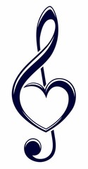 A symbol of a treble clef with heart.