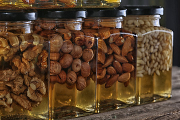 nuts with honey in the pot