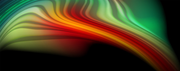 Modern rainbow liquid color flow colorful poster. Wave Liquid shape in black color background. Abstract composition