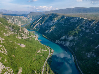 Aerial view of the valley of river Neretva in Bosnia and Herzeovina