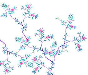 Elegant hand drawn oil painting flowers and branches