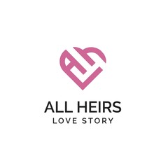 Initial letter AH love heart logo design