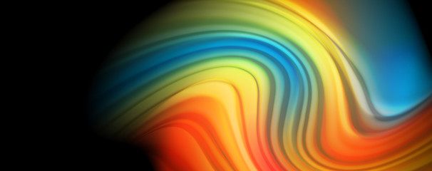 Modern rainbow liquid color flow colorful poster. Wave Liquid shape in black color background. Abstract composition
