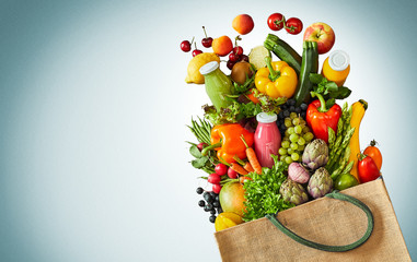 Healthy foods including vegetables and fruits