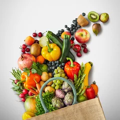 Tuinposter Several fruits and vegetables next to bag © exclusive-design