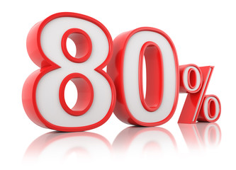 3d render illustration. Red eighty percent on a white background.