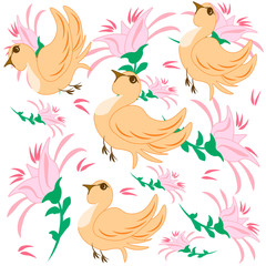 Fantasy birds and flowers elegance print pattern.