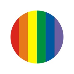 Fototapeta premium Rainbow round logo. Multicolored round icon or button with vertical stripes. Vector illustration. 