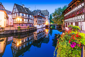 Fototapeta na wymiar Strasbourg, Alsace, France. Traditional half timbered houses of Petite France.