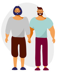 LGBT couple of men, transgender, romantic partners on an isolated white background. Vector illustration in flat cartoon style.