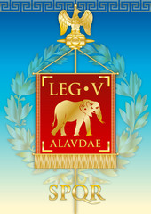 Legio V Alaudae, ancient teaches banner legion of the Roman empire, vector illustration