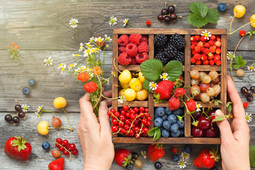 Assorted berries in box.